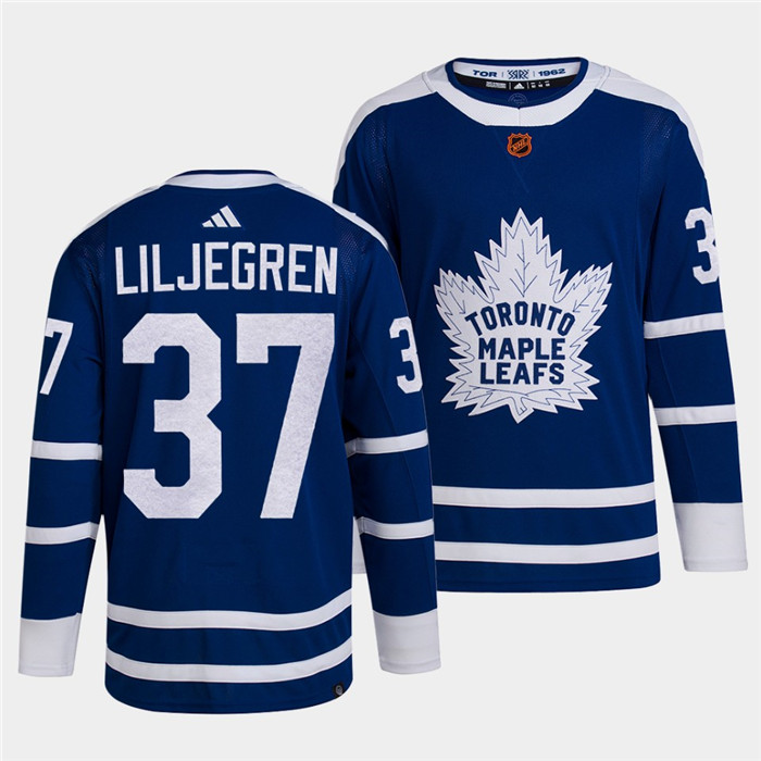Men's Toronto Maple Leafs #37 Timothy Liljegren Blue 2022 Reverse Retro Stitched Jersey